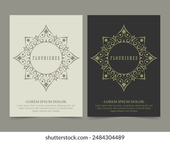 Vintage ornament greeting card vector template. Retro wedding invitation, advertising or other design and place for text. Flourishes ornamental frame and pattern background.
