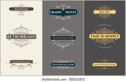 Vintage ornament greeting card vector template. Retro wedding invitations, advertising or other design and place for text.