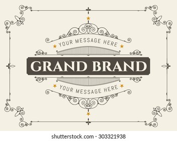 Vintage ornament greeting card vector template. Retro wedding invitations, advertising or other design and place for text.