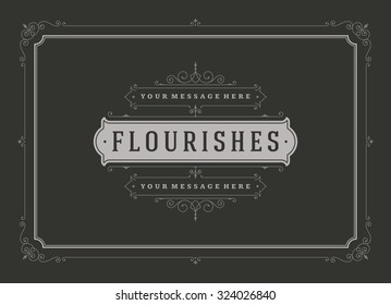 Vintage ornament greeting card vector template. Retro wedding invitations, advertising or other design and place for text. Flourishes frame chalkboard style.