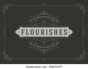 Vintage ornament greeting card vector template. Retro wedding invitations, advertising or other design and place for text. Flourishes frame chalkboard style.