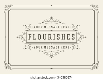 Vintage ornament greeting card vector template. Retro wedding invitations, advertising or other design and place for text. Flourishes frame. - Shutterstock ID 340380374