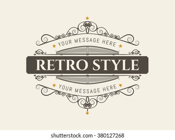 Vintage ornament greeting card vector template. Retro wedding invitations, advertising or other design and place for text