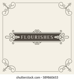 Vintage ornament greeting card vector template. Retro wedding invitations, advertising or other design and place for text. Flourishes frame