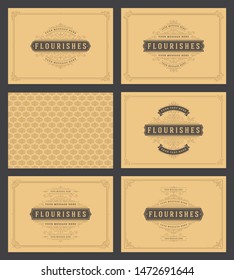 Vintage ornament greeting cards set templates flourish ornate frames and pattern background vector illustration for wedding invitations, greeting cards or other design and place for text.