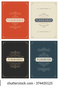 Vintage Ornament Greeting Cards Vector Templates Set. Retro Luxury Invitations, Royal Certificate, Book Covers. Flourishes frame. Vintage Background, Vintage Frame, Vintage Ornament, Ornaments Vector.