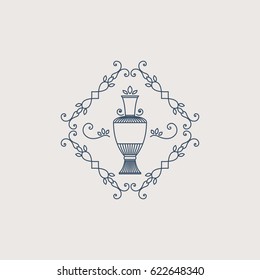 Vintage ornament with jug. Vector geometric symbol