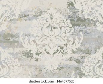 Vintage ornament pattern Vector. Baroque rococo texture luxury design. Royal textile decors. Old painted effect. Gray concrete background