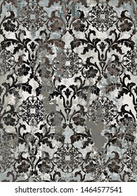Vintage ornament pattern Vector. Baroque rococo texture luxury design. Royal textile decors. Old painted effect. Gray concrete background