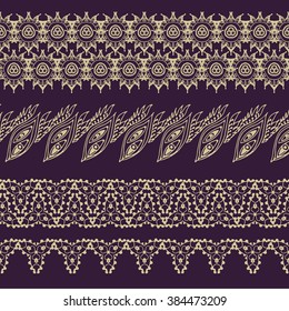 Vintage ornament. Patterns for fabric and laces with abstract fantasy motifs styled as stripes Vector Illustration