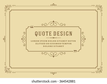 Vintage Ornament Quote Marks Box Frame Vector template design and place for text. Retro flourishes frame style. Citation Design, Quotation Design, Vintage Background, Vintage Frame, Vintage Ornament. 