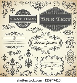 Vintage Ornament Set - Collection of Victorian style frames, scrolls and typography ornaments.