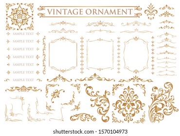 Vintage ornament set. Decorative flourish frame and border.