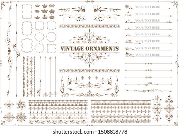 Vintage ornament set. Floral border and frames and crowns. 