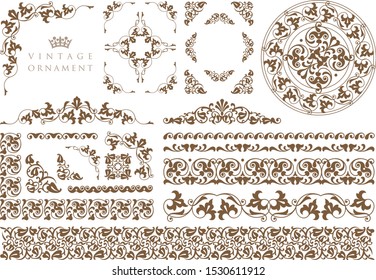 Vintage ornament set. Flourish border and frames.