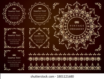 Vintage ornament set. Flourish border and frames.