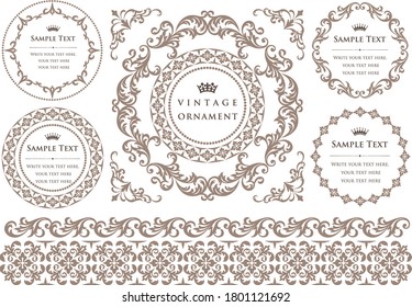 Vintage ornament set. Flourish border and frames.