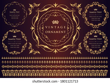 Vintage ornament set. Flourish border and frames.