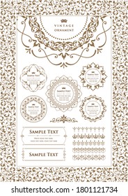 Vintage ornament set. Flourish border and frames.