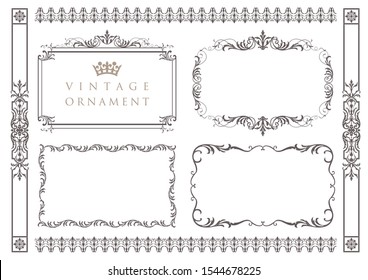 Vintage ornament set. flourish floral decoration and frames.