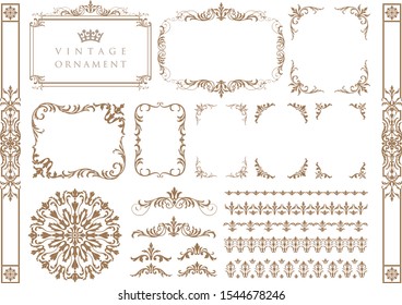 Vintage ornament set. flourish floral decoration and frames.