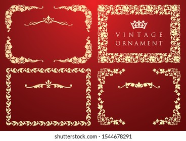 Vintage ornament set. flourish floral decoration and frames.