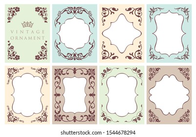 Vintage ornament set. flourish floral decoration and frames.
