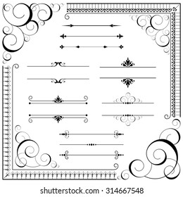 Vintage Ornament set - Set of ornaments - scrolls, corners, text dividers and repeating borders.  Each element is grouped individually.  Repeating border brushes are included in brushes window.