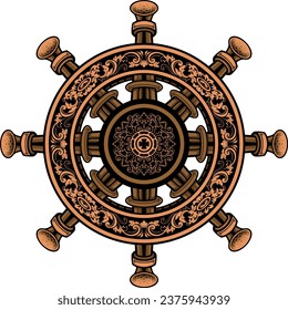 Vintage ornament ship rudder illustration