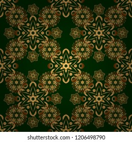 Vintage ornament. Vector green and golden pattern for your designs and backgrounds. Modern geometric seamless pattern for wrapping paper, fabric or textile.