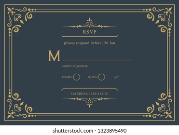 Vintage Ornament Wedding Invitation Card Template - RSVP