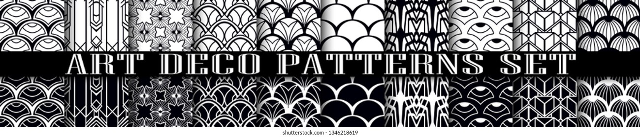 Vintage ornamental art deco retro seamless backgrounds and textures set . Vector illustrations in this collection can be used for wrapping paper, wallpapers, tiling, flooring, fabric, textile