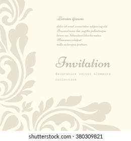 Vintage ornamental background with floral swirls, decorative vector frame in retro style, greeting card or invitation template 