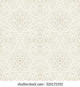 Vintage ornamental background in neutral color, white vector seamless pattern 