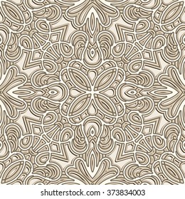 Vintage ornamental background in neutral color, white vector seamless pattern 