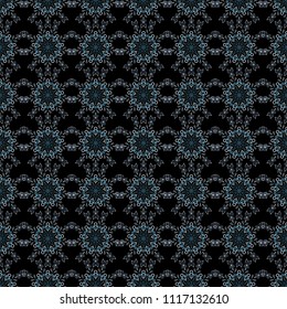 Vintage ornamental background with victorian pattern in white, green and blue colors. Vector illustration. Seamless damask pattern.