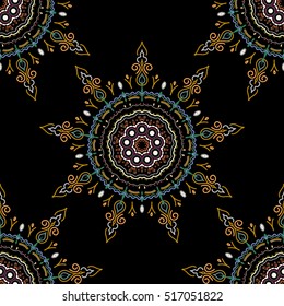 Vintage ornamental background with victorian pattern in yellow, beige and gray colors. Vector illustration. Seamless damask pattern.