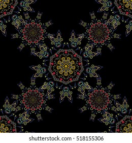 Vintage ornamental background with victorian pattern in green, neutral and yellow colors. Vector illustration. Seamless damask pattern.