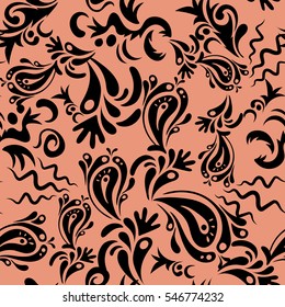 Vintage ornamental background with victorian pattern in black and neutral colors. Vector illustration. Seamless damask pattern.