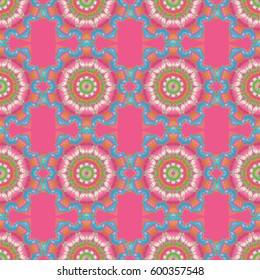 Vintage ornamental background with victorian pattern in pink, gray and green colors. Vector illustration. Seamless damask pattern.