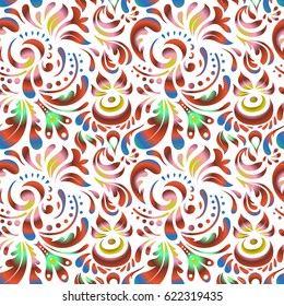 Vintage ornamental background with victorian pattern in green, brown and yellow colors. Vector illustration. Seamless damask pattern.