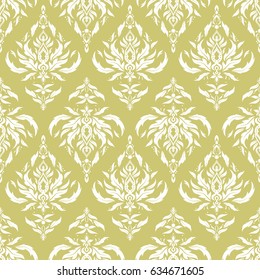 Vintage ornamental background with victorian pattern in white and neutral colors. Vector illustration. Seamless damask pattern.