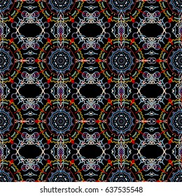 Vintage ornamental background with victorian pattern in blue and violet colors. Vector illustration. Seamless damask pattern.