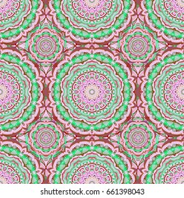 Vintage ornamental background with victorian pattern in pink and purple colors. Vector illustration. Seamless damask pattern.