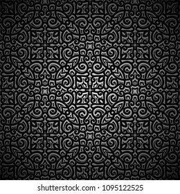 Vintage ornamental black background with swirly pattern, vector illustration