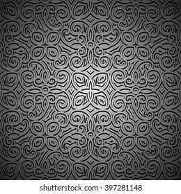 Vintage ornamental black background, swirly vector pattern