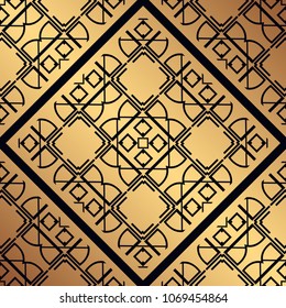 Vintage ornamental black and gold seamless pattern. Art deco ornament. Template for design