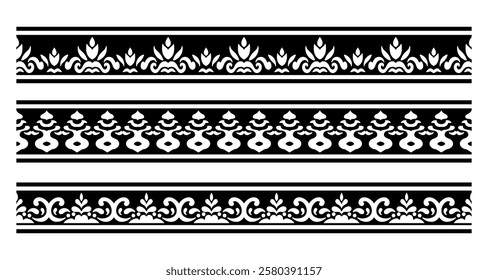 Vintage ornamental border collection set with ethnic pattern design.
