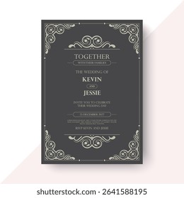 Vintage Ornamental Border Wedding Invitation Design Elegant Decoration Card Template
