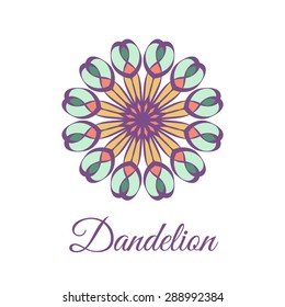 Vintage ornamental circular flower logo. Colorful red purple orange green mandala. Business style.